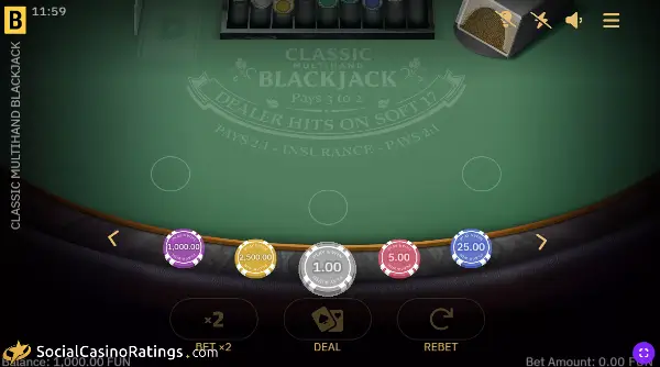 Classic Multihand Blackjack Game