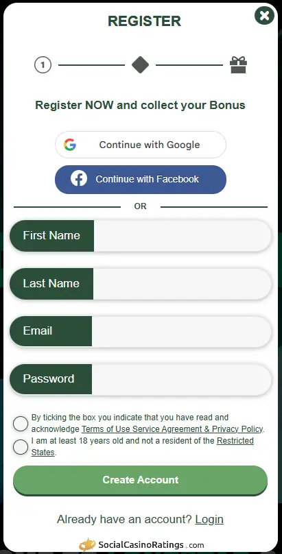 LoneStar Casino Register Form