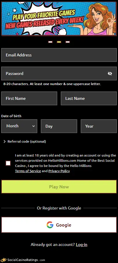 Hello Millions Register Form