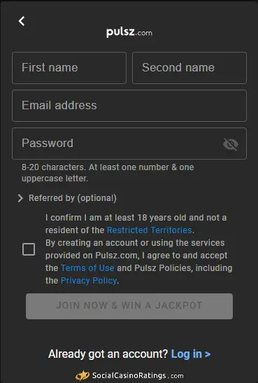 Pulsz Register Form